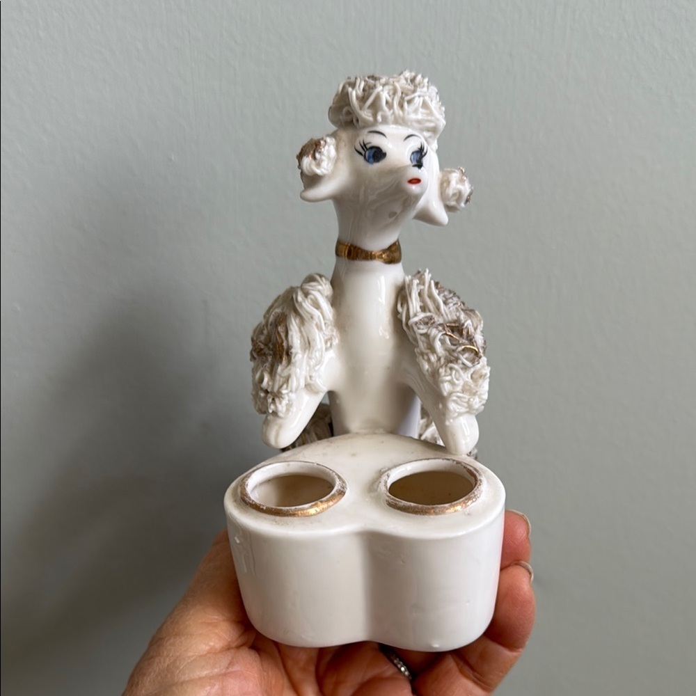 1950’s Vintage spaghetti Poodle porcelain lipstick holder - Picture 5 of 13